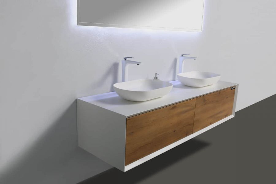 White Oak With Solid Surface Vanity Top, Solid Surface Vanity Tops