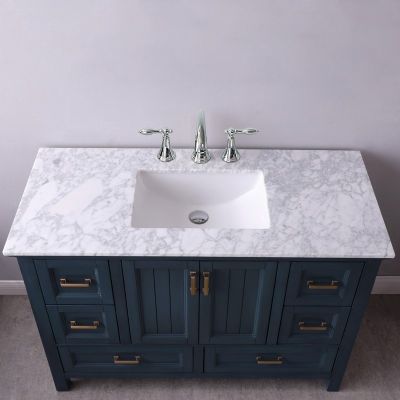 Isla 48 in. Furniture Style Vanity in Classic Blue with Carrara White Marble Top and Undermount Sink