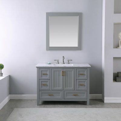 Isla 48 in. Furniture Style Vanity in Grey with Carrara White Marble Top and Undermount Sink