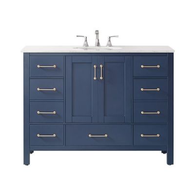 Gela 48 in. Furniture Style Vanity in Royal Blue with Carrara White Marble Top and Undermount Sink