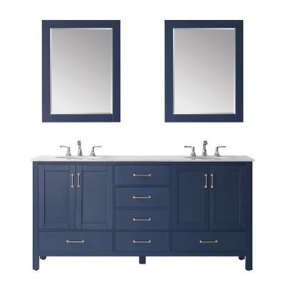Gela 72 in. Furniture Style Vanity in Royal Blue with Carrara White Marble Top and Undermount Sink