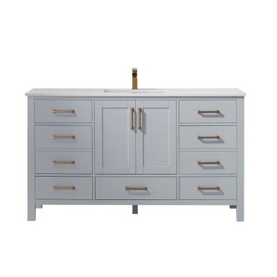 Shannon 60 in. Furniture Style Vanity in Paris Grey with Carrara White Quartz Top and Undermount Sink