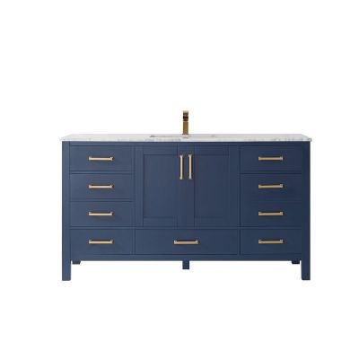 Shannon 60 in. Furniture Style Vanity in Royal Blue with Carrara White Quartz Top and Undermount Sink
