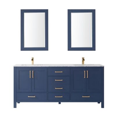 Shannon 72 in. Furniture Style Vanity in Royal Blue with Carrara White Quartz Top and Double Undermount Sinks