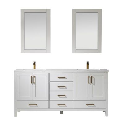 Shannon 72 in. Furniture Style Vanity in White with Carrara White Quartz Top and Double Undermount Sinks