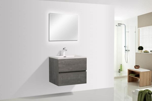 Edi White 24 in. Vanity in Cement Grey with Acrylic Vanity Top in Matte White with Matte White Basin