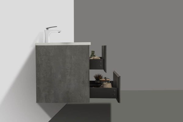 Edi White 24 in. Vanity in Cement Grey with Acrylic Vanity Top in Matte White with Matte White Basin