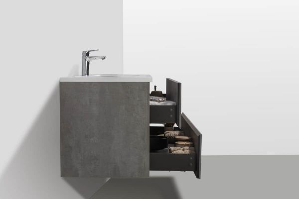 Edi White 48 in. Vanity in Cement Grey with Acrylic Vanity Top in Matte White with Matte White Basin
