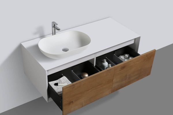 Fiona 48 in. Vanity in White Oak with Solid Surface Vanity Top in White with White Basin