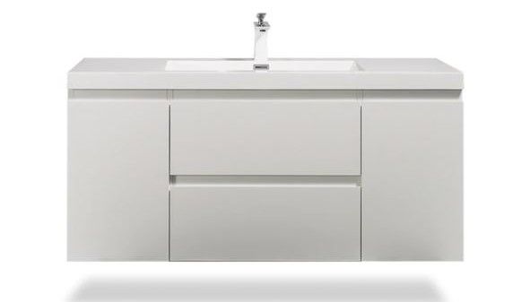 Angela 48 in. Vanity in High Gloss White with Acrylic Vanity Top in High Gloss White with High Gloss White Basin