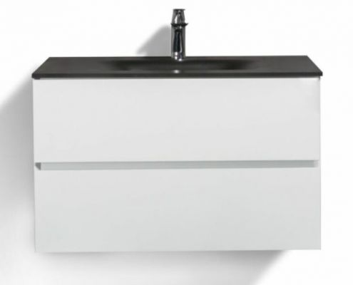 Emily 26 in. Vanity in Matte White with Reinforced Acrylic Composite Sink Basin in Black