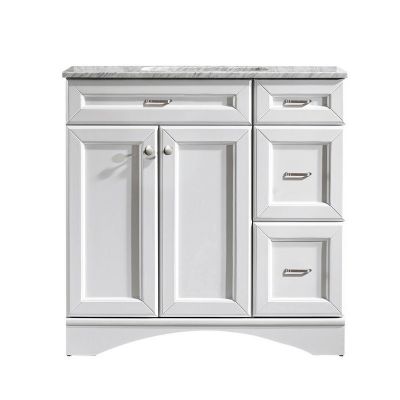 Naple 36 in. Furniture Style Vanity in White with Carrara White Marble Top and Undermount Sink