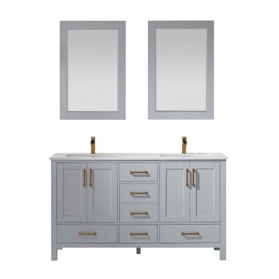 Shannon 60 in. Furniture Style Vanity in Paris Grey with Carrara White Quartz Top and Double Undermount Sinks