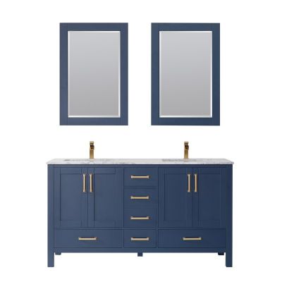 Shannon 60 in. Furniture Style Vanity in Royal Blue with Carrara White Quartz Top and Double Undermount Sinks